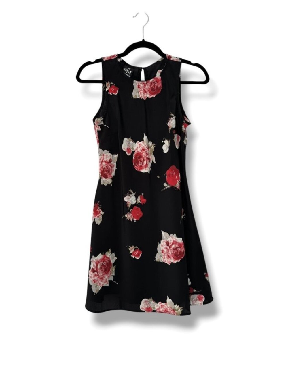 My Michelle Vintage 90s Y2K Black Red Floral Sleeveless Mini Homecoming Dress